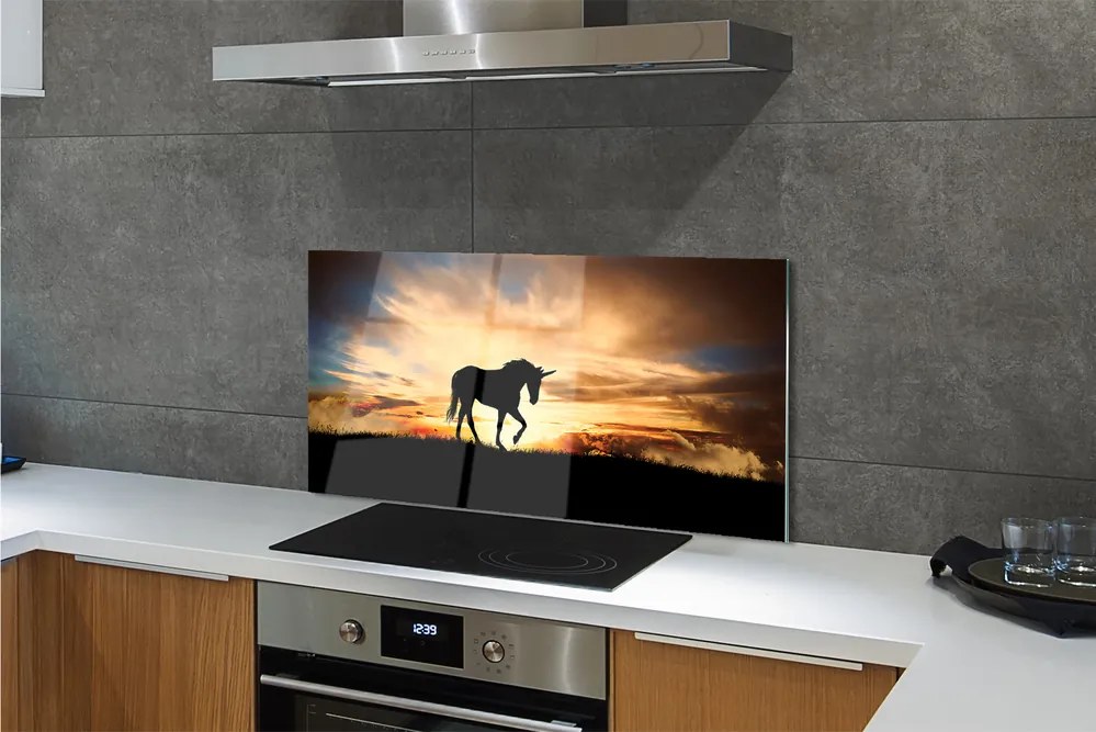 Szkło do Kuchni na Ścianę Jednorożec w Złotej Godzinie