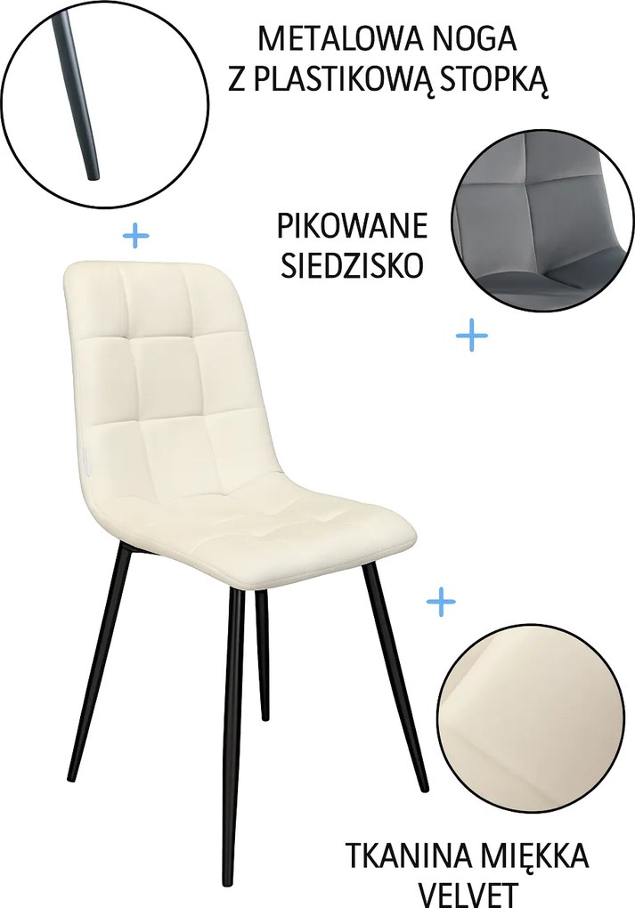 Krzesło FOX z przeszyciem tkanina welur noga metalowa : Kolor tkaniny - VELVET - MG50