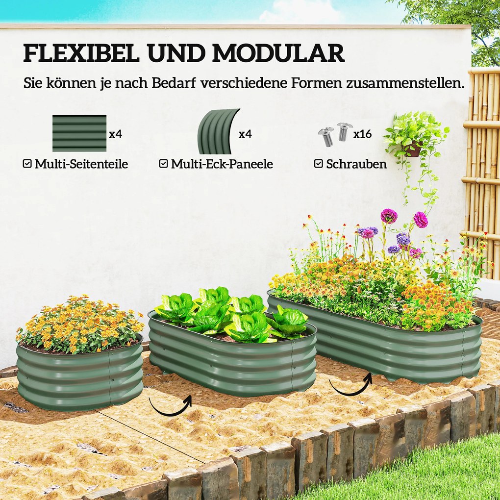 Outsunny Skrzynia do upraw, modułowa podwyższona grządka, zabezpieczone krawędzie, konstrukcja bez dna,  150 x 62 x 30 cm, Zielony | Aosom PL