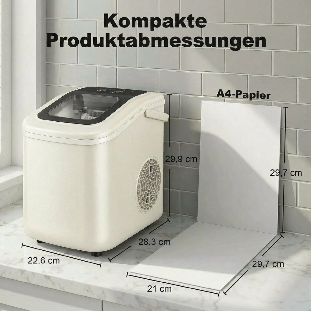 HOMCOM Przenośna kostkarka do lodu z samoczyszczeniem, szufelką i koszem, 12 kg/24 godz., Beżowa | Aosom PL