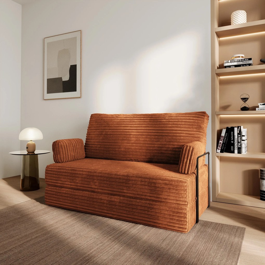 Masseno Sofa piankowa LADIA z funkcją spania, Kanapa z pianki do salonu, Bezmontażowa, Tkanina sztruksowa – Brązowy TILIA 52