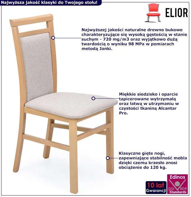 Drewniane krzesło w stylu klasycznym dąb artisan + beżowy H2-R85