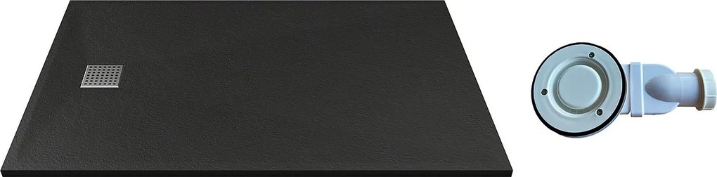 Brodzik posadzkowy lub wpuszczany w posadzkę z żywicy z syfonem - Czarny - 140 x 90 cm - MIRNOSA