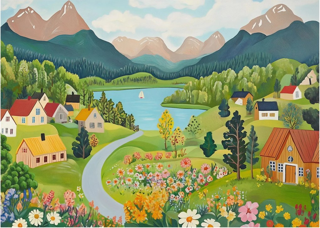 Obraz - Wioska w górach (70x50 cm)