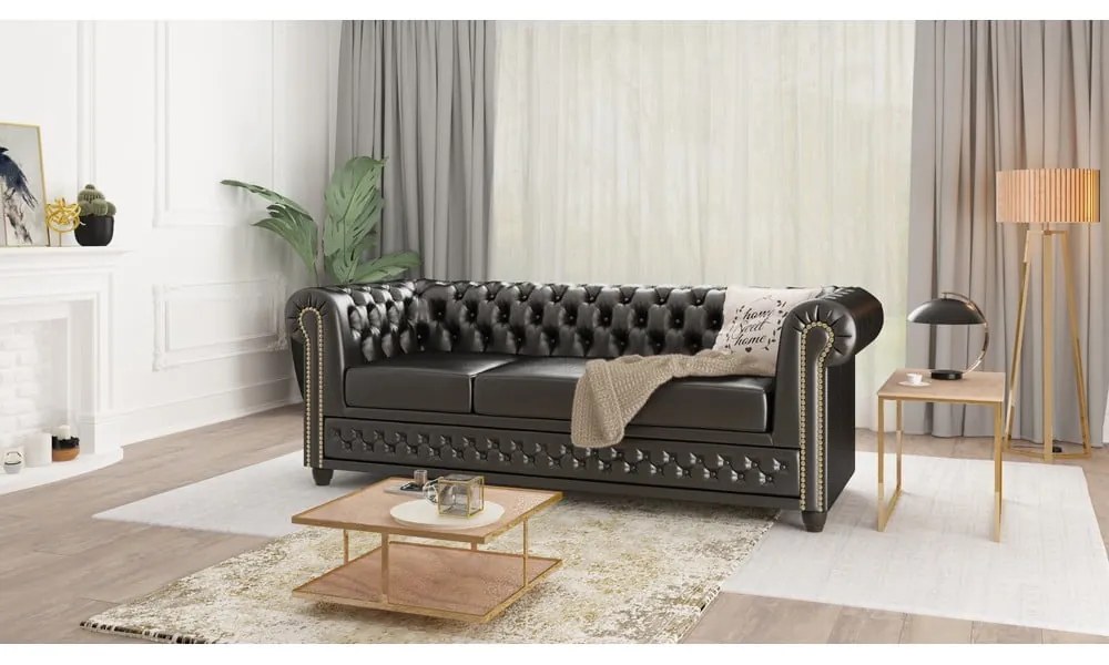 Czarna rozkładana sofa z imitacji skóry 203 cm York – Ropez