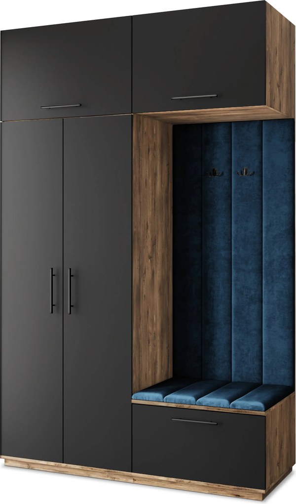Masseno Garderoba REMA 150/240/60 cm Nowoczesna Szafa do Przedpokoju Dąb lefkas, MONOLITH 77 (Niebieski)