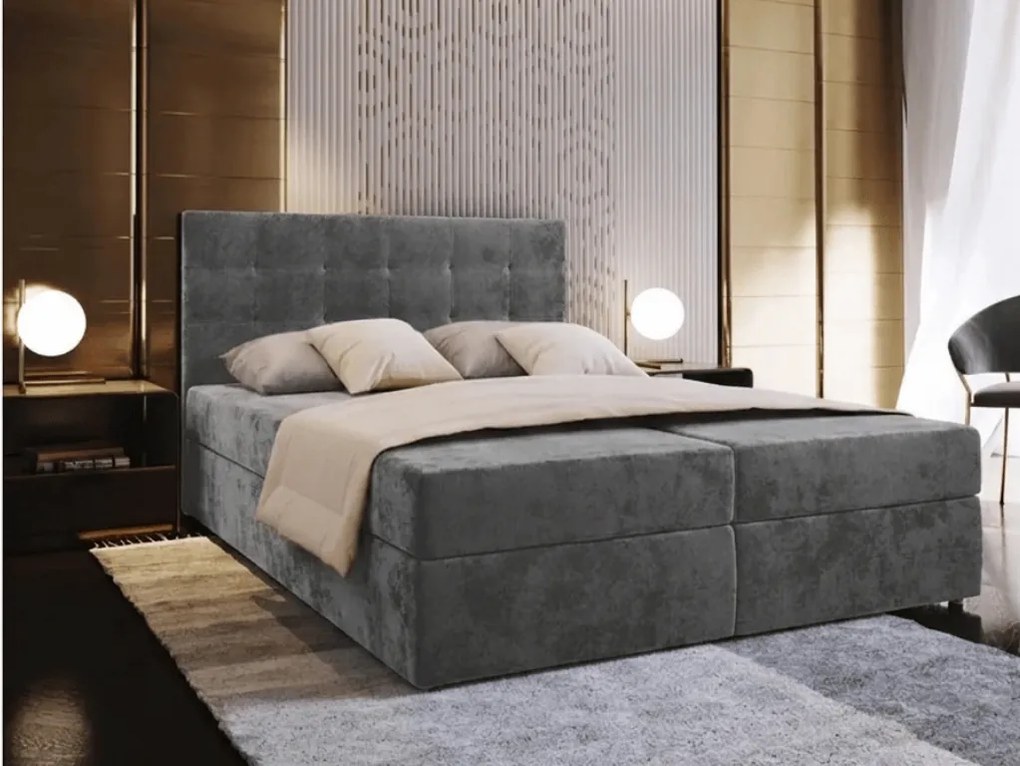 Tapicerowane łóżko kontynentalne GLORIEN VELVET 160x200 cm szare Materac: Materac sprężynowy Bonell