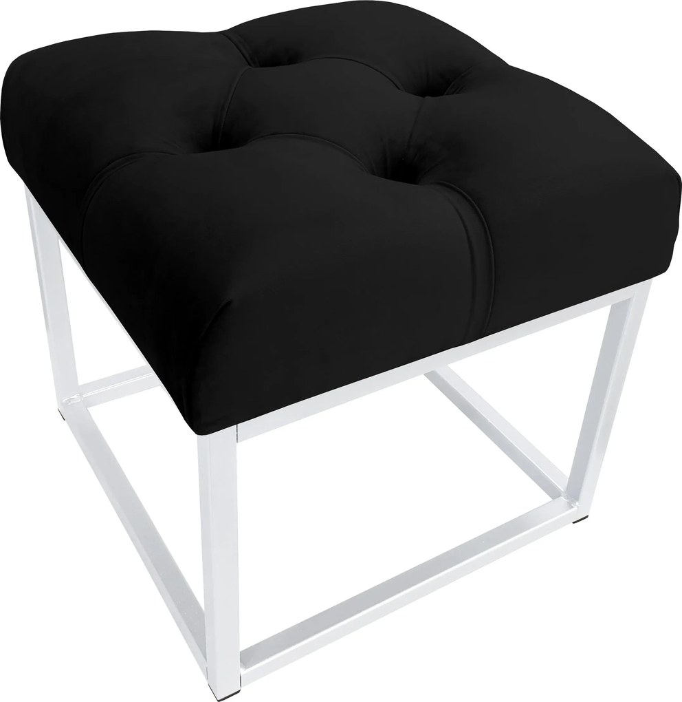 Pufa CHESTERFIELD tkanina Welur loft ławka podnóżek metal : Kolor Stelaża - Biały, Kolor tkaniny - VELVET - MG19, Typ tkaniny - Velvet