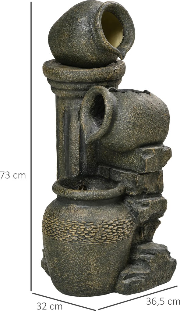 Outsunny Fontanna z Regulowaną Pompą, Odporna na Warunki Pogodowe, 25 cm x 24 cm x 60 cm, Szary