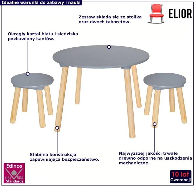 Srebrny okrągły stolik z krzesełkami dla dzieci W6-L38
