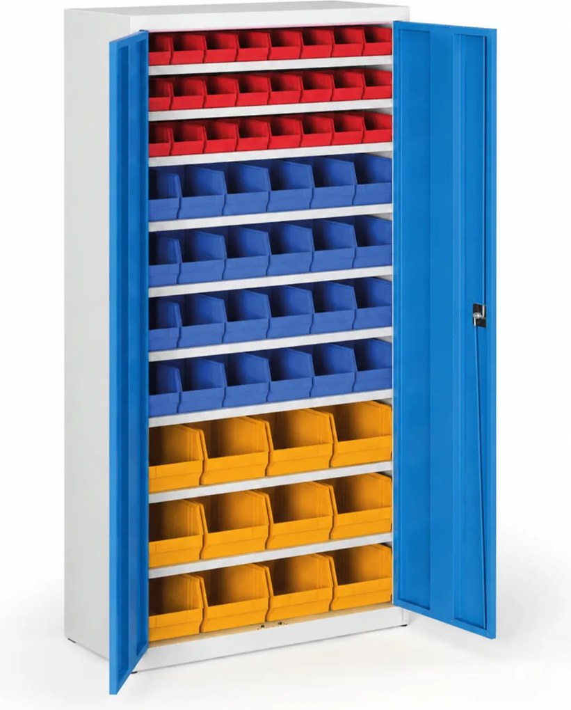 Szafa z plastikowymi pojemnikami BASIC - 1800 x 400 x 920 mm, 24xA, 24xB, 12xC, niebieski
