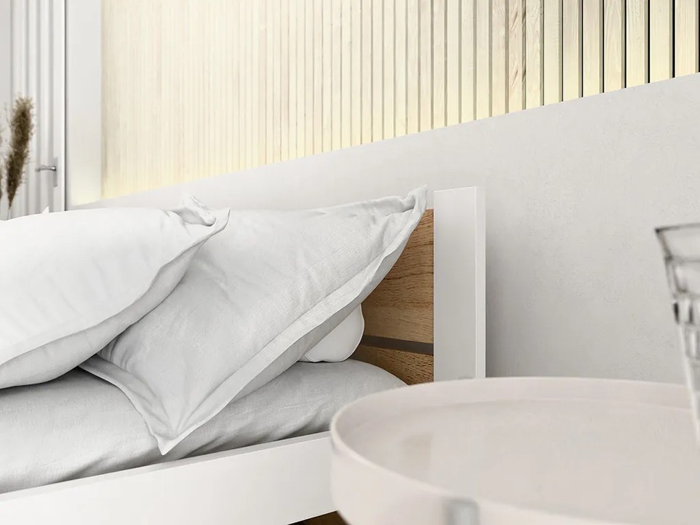 Łóżko IKAROS DOUBLE 180 x 200 cm, dąb artisan/biały Stelaż: Ze stelażem listwowym elastycznym, Materac: Materac Deluxe 10 cm