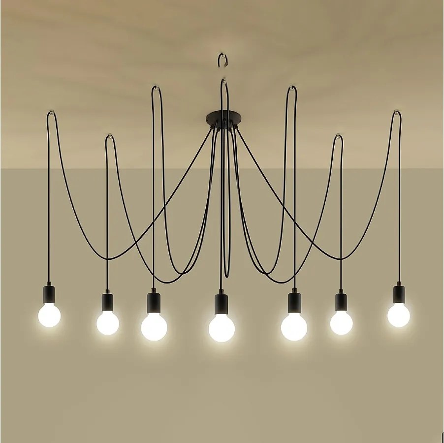 Żyrandole loft Speis, tkanina/stal - 7 źródło światła 3000K - L.300 x H.150 cm - czarny