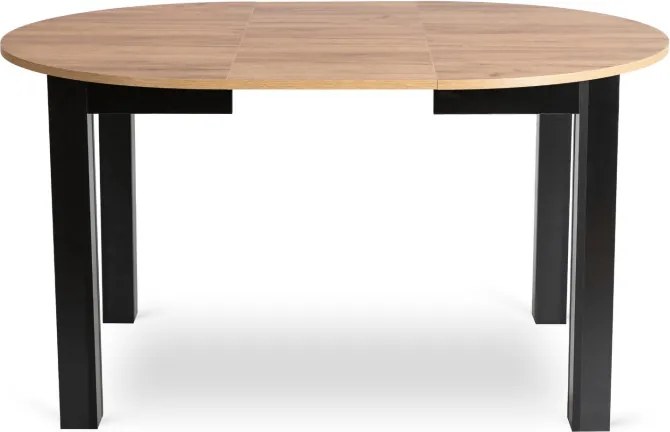 Zestaw Stół Okrągły Rozkładany HARRY 102-142 cm Dąb Craft/Czarny i 6 Krzeseł Tapicerowanych ROBIN 2 Czarnych Nowoczesnych