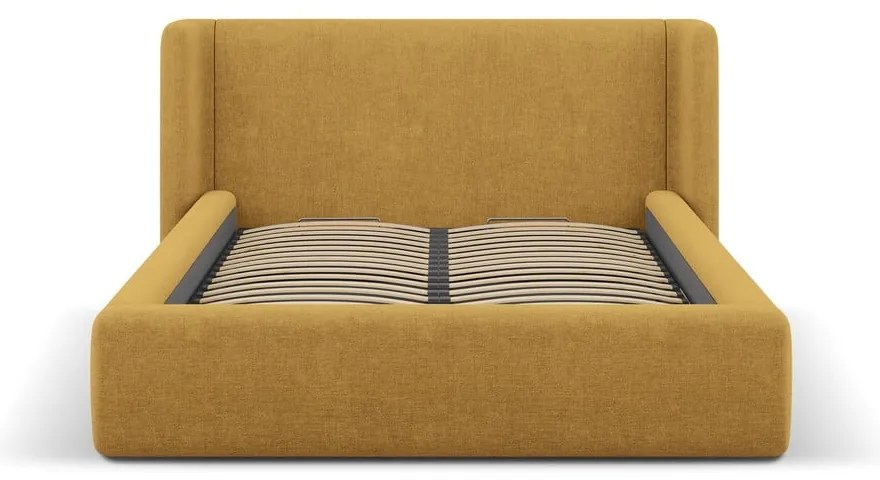 Musztardowe tapicerowane łóżko dwuosobowe ze schowkiem ze stelażem 180x200 cm Jason – Windsor &amp; Co Sofas