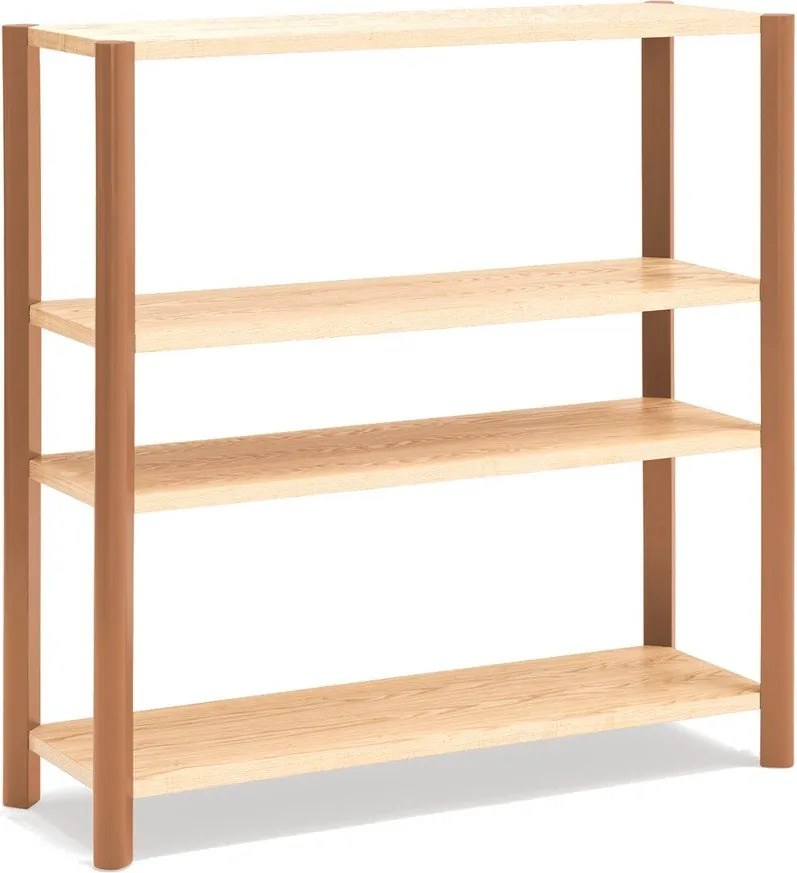 Ceglasty/w jasnym naturalnym kolorze regał w dekorze dębu 126x128x43 cm Bona – Teulat