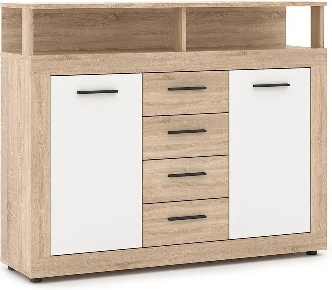 Komoda Dwudrzwiowa z Szufladami BLAGO MIDI B 119,5 cm Dąb Sonoma/Biały Nowoczesna