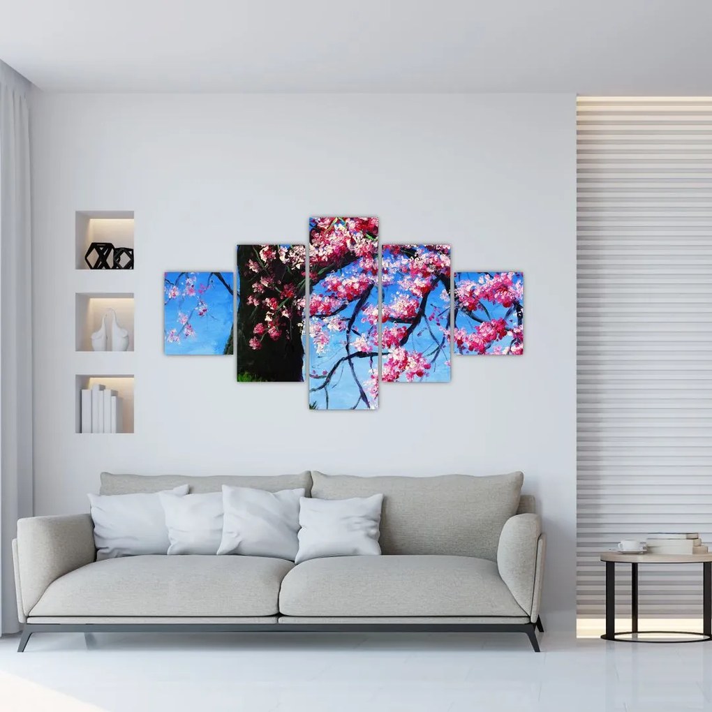 Obraz malowanego kwiatu wiśni (125x70 cm)