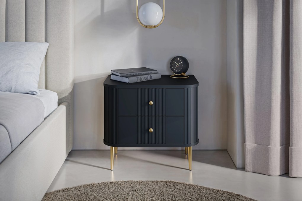 Zestaw szafek nocnych Vesper 56 cm - czarny / złote nogi