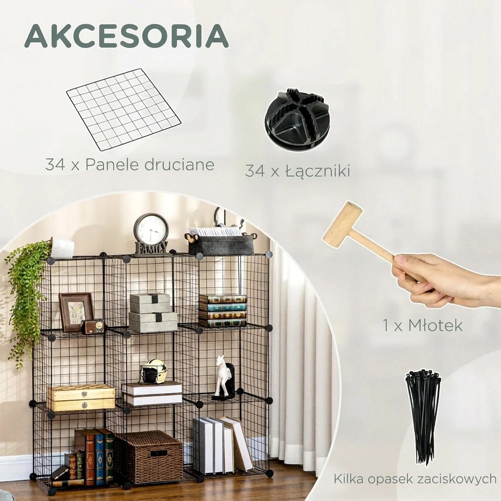 HOMCOM Półka na Buty Modułowa 9 Sześcianów Stal Czarny 35x35x35cm na Sześcian | Aosom PL