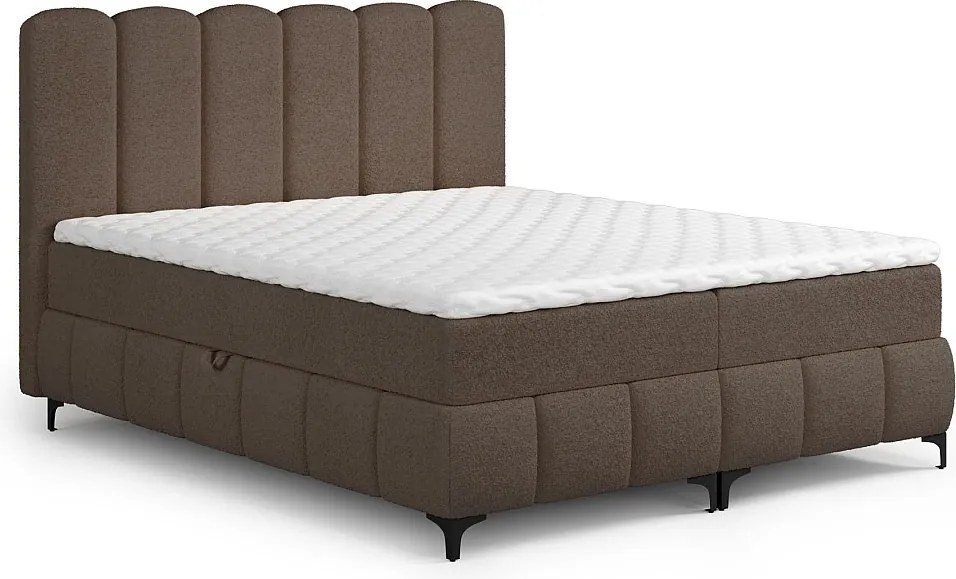 FURNISTAR Łóżko kontynentalne TINA 140x200 z materacem i pojemnikiem na pościel-dwuosobowe,rodzinne z topperem,Bubble,tapicerowane-Brązowy