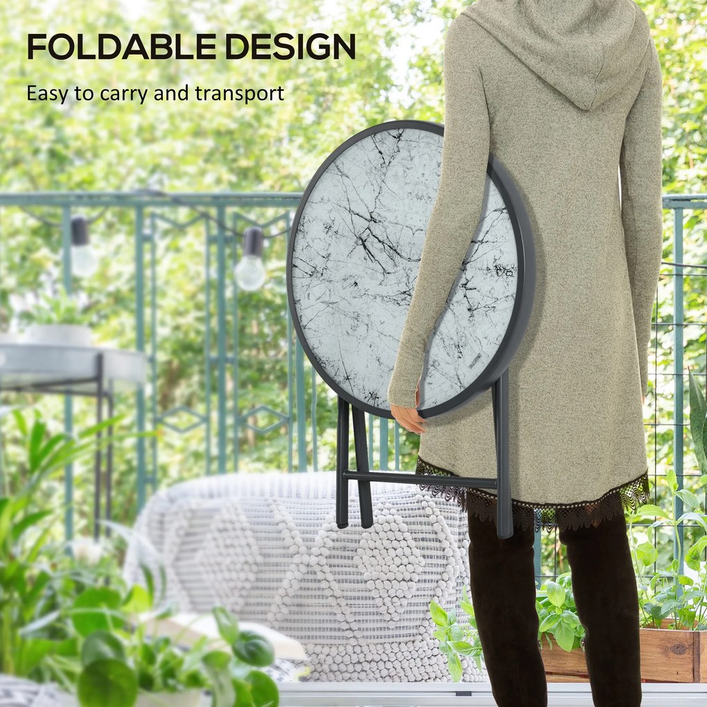 Outsunny Składany stolik pomocniczy, zewnętrzny składany stolik z blatem z hartowanego szkła, do tarasu, 45 x 45 x 50 cm, Biały