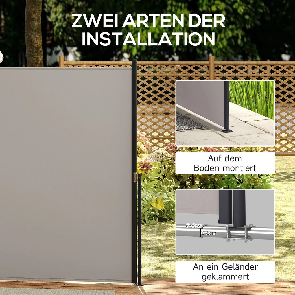 Outsunny Markiza Boczna, Rolowana, Rozsuwana, Ochrona Przeciwsłoneczna, Aluminium/Poliester, 3 x 1,4 m, Jasnoszary