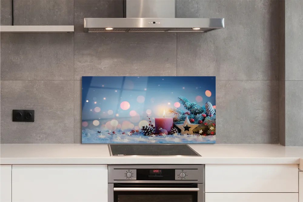 Szklany Panel Święta świeczka śnieg