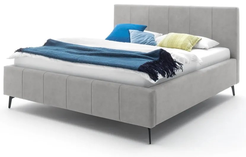 Jasnoszare tapicerowane łóżko dwuosobowe ze schowkiem i stelażem 180x200 cm Lizzano – Meise Möbel