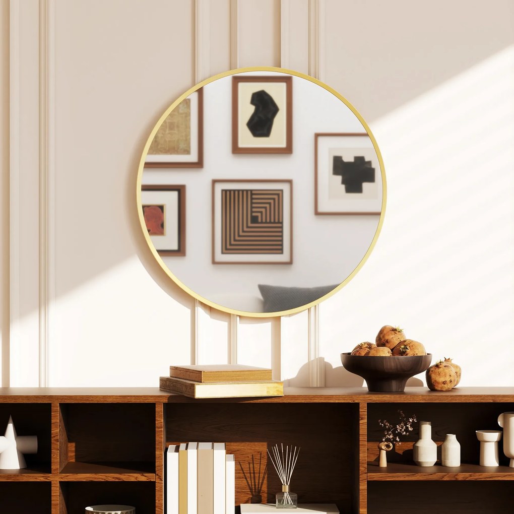 HOMCOM Lustro ścienne, nowoczesny design, 60 x 60 cm, złote | Aosom PL