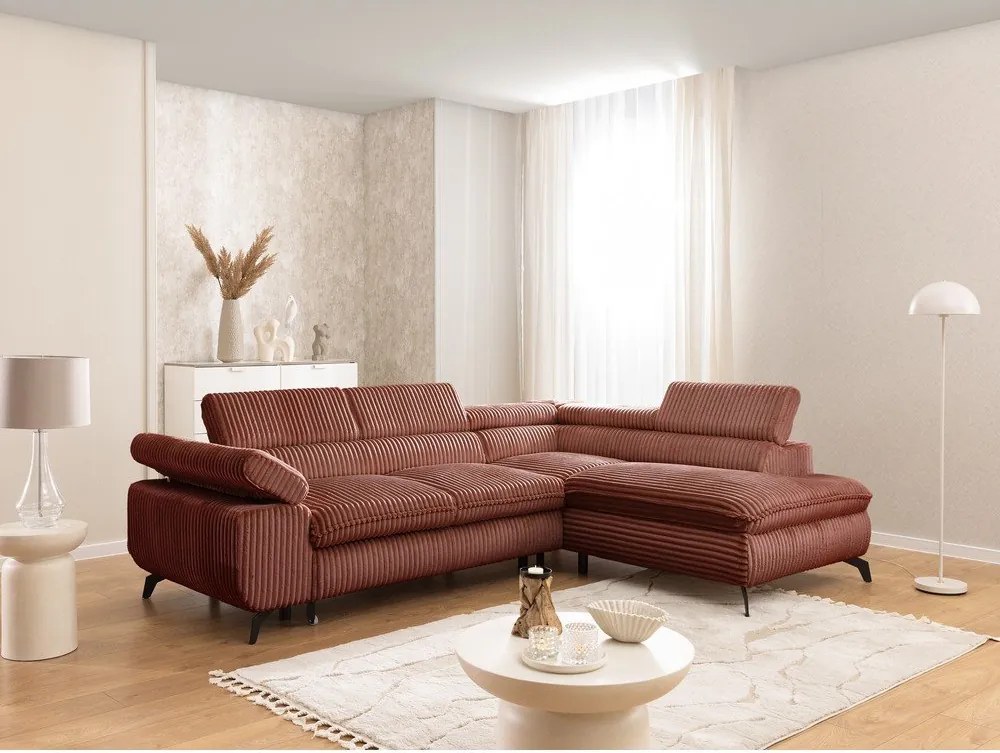 Sztruksowy narożnik w kolorze terakoty (prawostronny/w kształcie litery L) Marbeya – Ropez