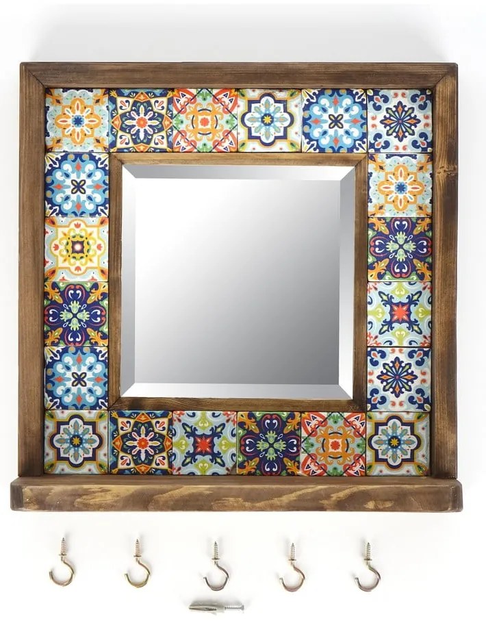 Lustro z półką z kamienną ramą ścienne 32.5x33 cm – Wallity