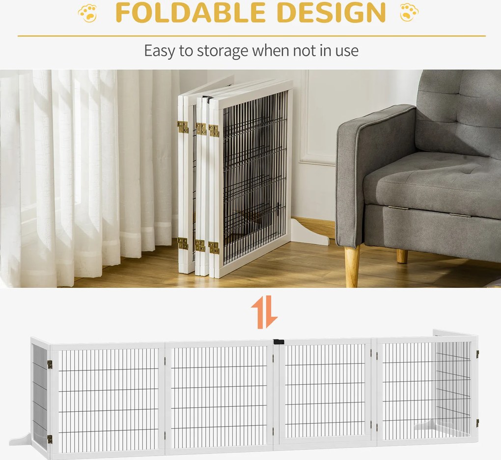 PawHut Bramka bezpieczeństwa dla psów, samodzielnie stojące, modułowe, składane ogrodzenie, 6-panelowe, z 2 podstawami, drewno sosnowe