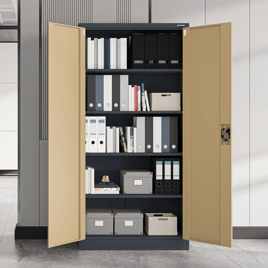 Biurowa szafa metalowa JAN, 900 x 1850 x 400 mm, Eco Design: antracytowa/ orzech