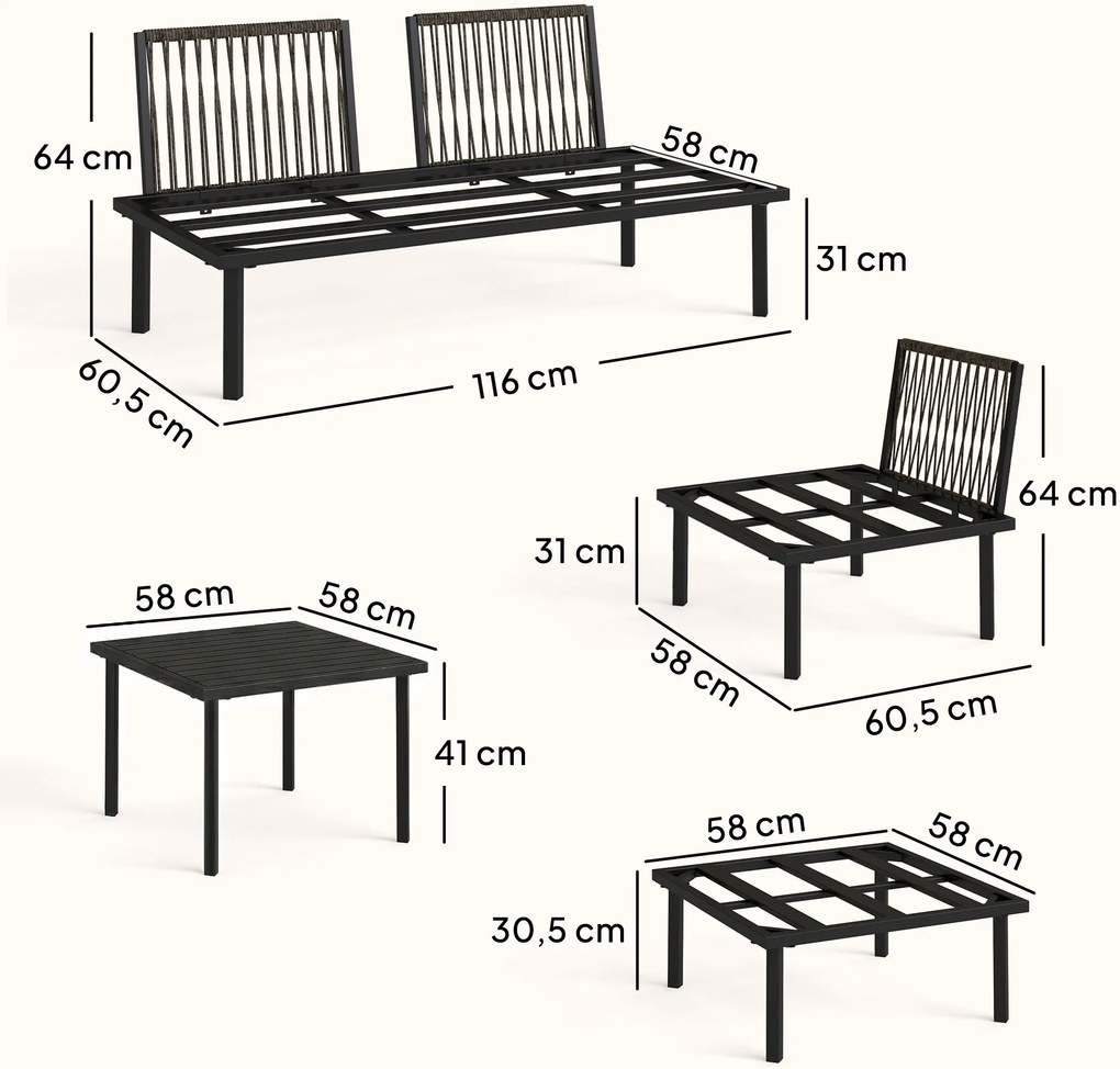 Outsunny Zestaw Mebli Ogrodowych 5-6 Osób Sofa Dwuosobowa, Krzesła, Narożnik, Stolik, Podnóżek | Aosom PL