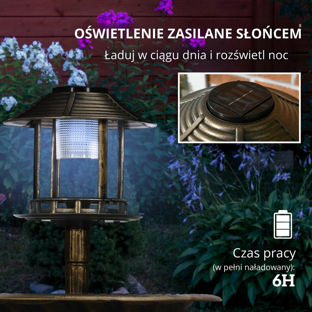 Outsunny Fontanna dla Ptaków z Lampą Solarną Brązowa 110cm | Aosom PL