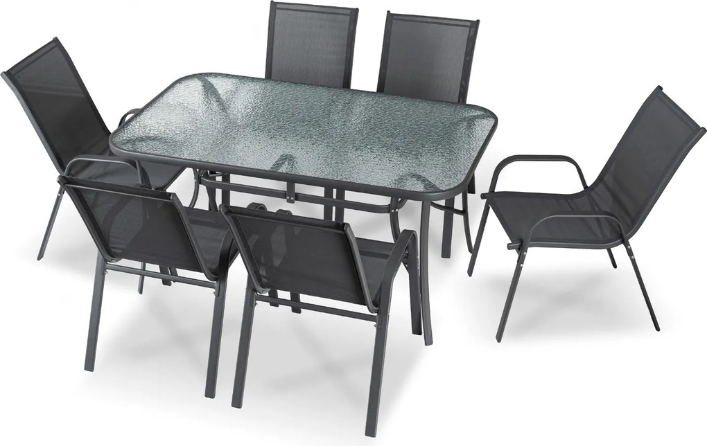 Zestaw mebli ogrodowych dla 6 osób ze stołem i krzesłami Umberto, kolor czarny