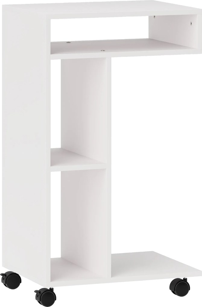 HOMCOM Stolik pomocniczy, wózek serwisowy w kształcie litery C, 4 kółka, 3 komory, 40 x 30 x 69 cm, Biały