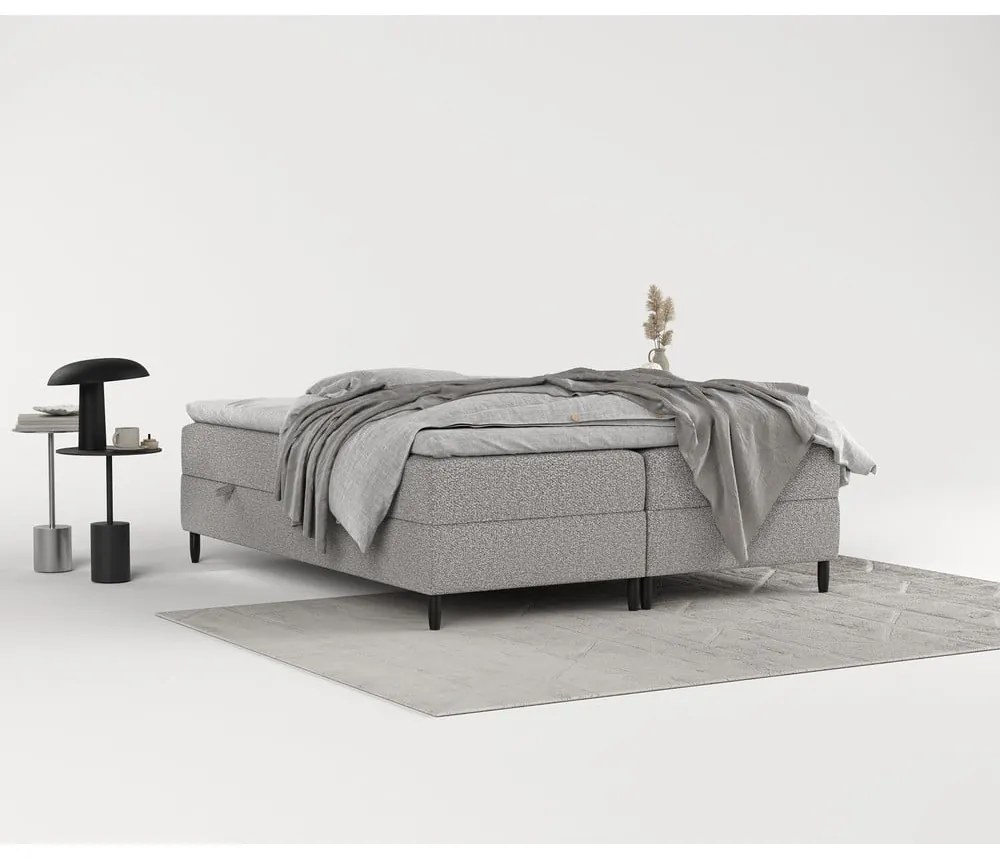 Szare łóżko boxspring ze schowkiem 160x200 cm Malte – Maison de Rêve