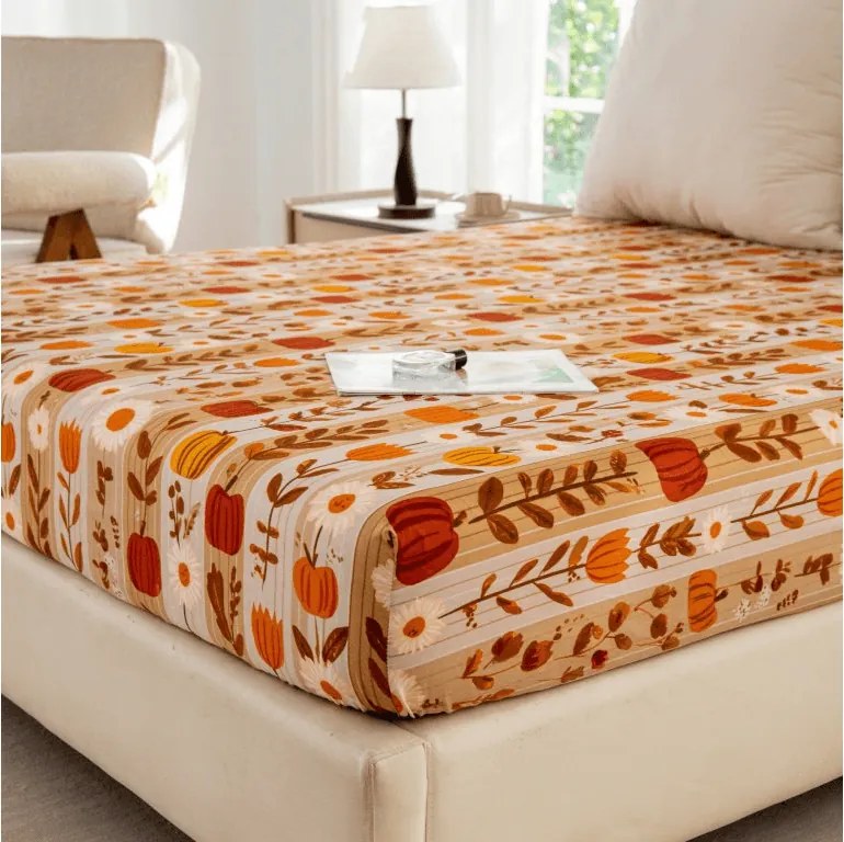 PrzytulneMieszkanie.pl Prześcieradło z mikrofibry PUMPKIN STRIPES kolorowe 90x200 cm