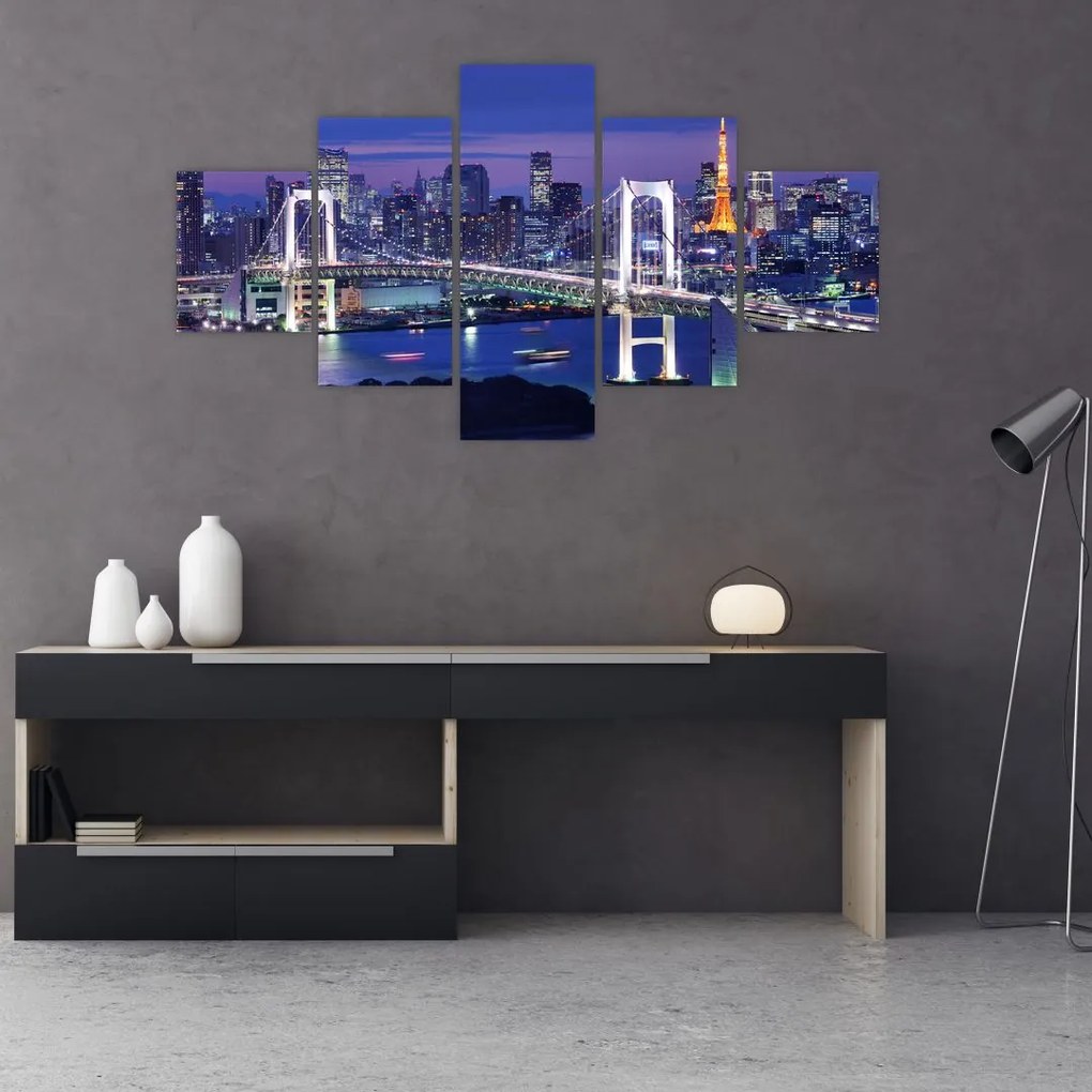 Obraz wielkiego miasta nocą (125x70 cm)
