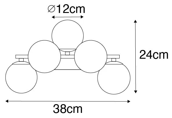 Nowoczesna lampa ścienna czarna z przydymionym szkłem 5-świateł - Bianca