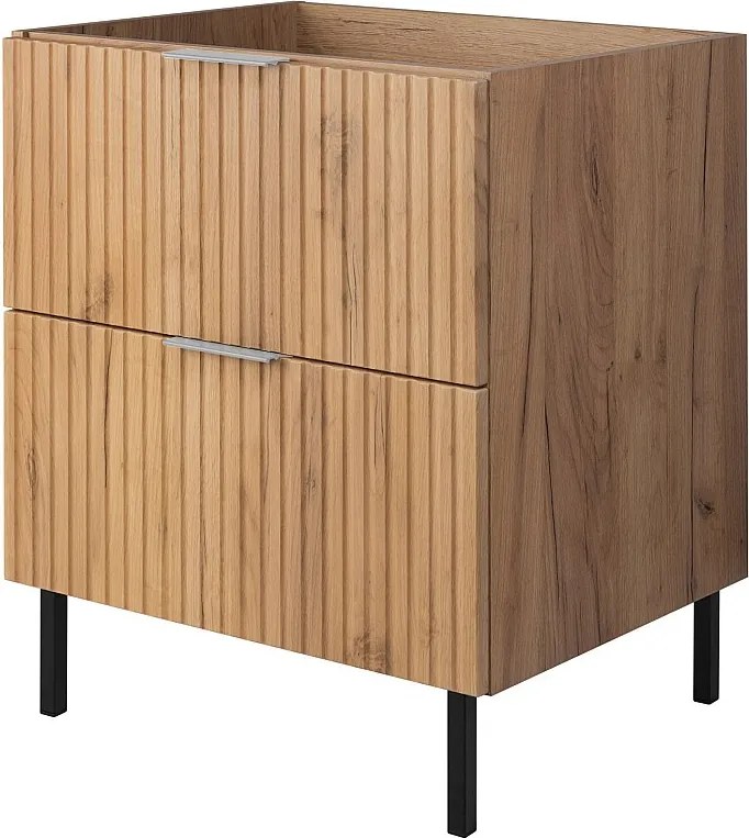 Szafka pod umywalkę, Dąb Craft, 60 x 77 x 46 cm, uchwyt srebrny, nogi czarne, bez blatu