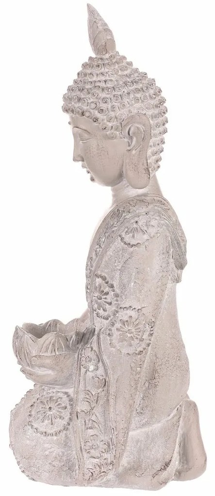 Dekoracja statuetka klęczący Budda, szara,poliresina, 25 x 24 x 57 cm