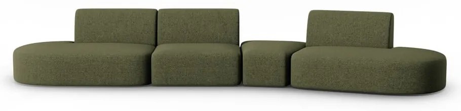Zielona sofa z tkaniny szenilowej prawostronna 428 cm Paolo – Milo Casa