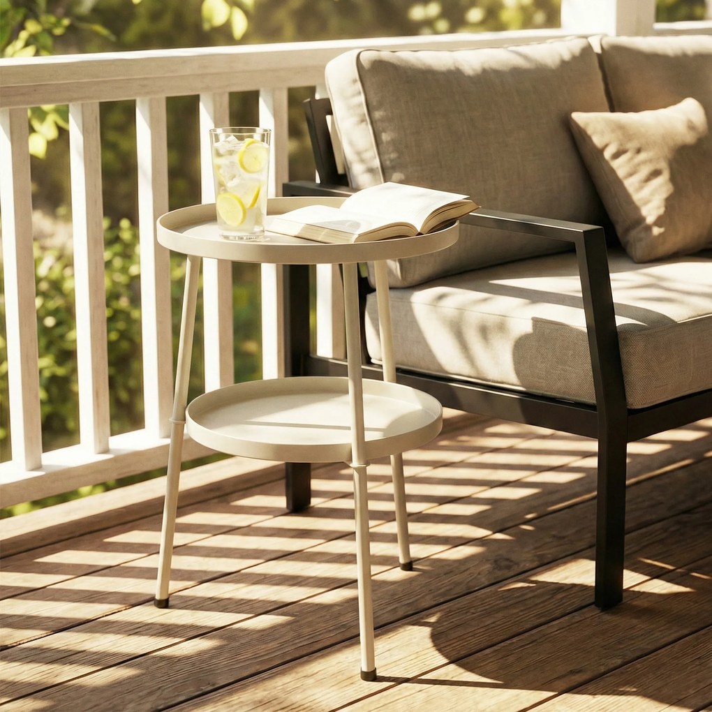 Outsunny Stolik pomocniczy Ø36 cm, stolik balkonowy z metalu, stolik tarasowy, okrągły stolik na taras, balkon, kremowy | Aosom PL