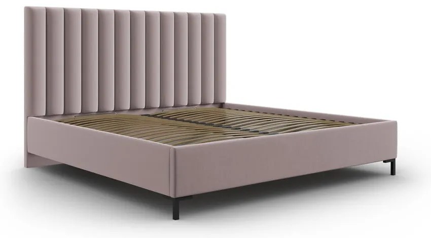 Jasnoróżowe tapicerowane łóżko dwuosobowe ze schowkiem i stelażem 160x200 cm Casey – Mazzini Beds