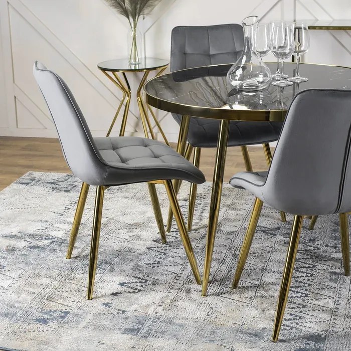 Stół Okrągły TINGA 100 cm Czarny/Złoty Glamour