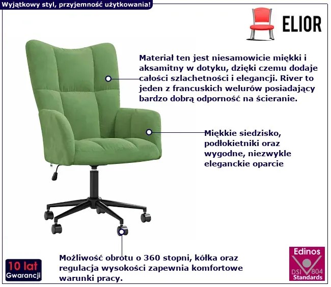 Fotel Do Biurka Glamour Jasnozielony Suri 4X