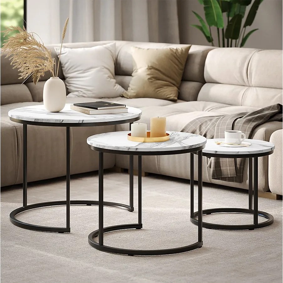 Zestaw stolików kawowych biały/czarny 55x55x44.5 montreal